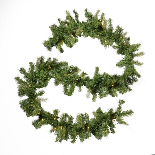Noble House - 9-foot Mixed Spruce Pre-Lit Warm White LED Artificial Christmas Garland - Green