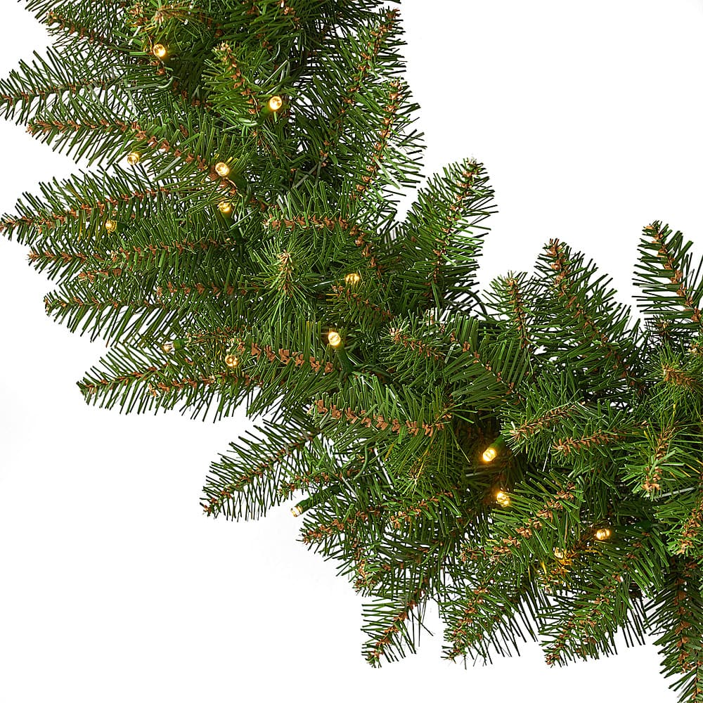 Front. Noble House - 24" Fraser Fir Pre-Lit Warm White LED Artificial Christmas Wreath - Green.