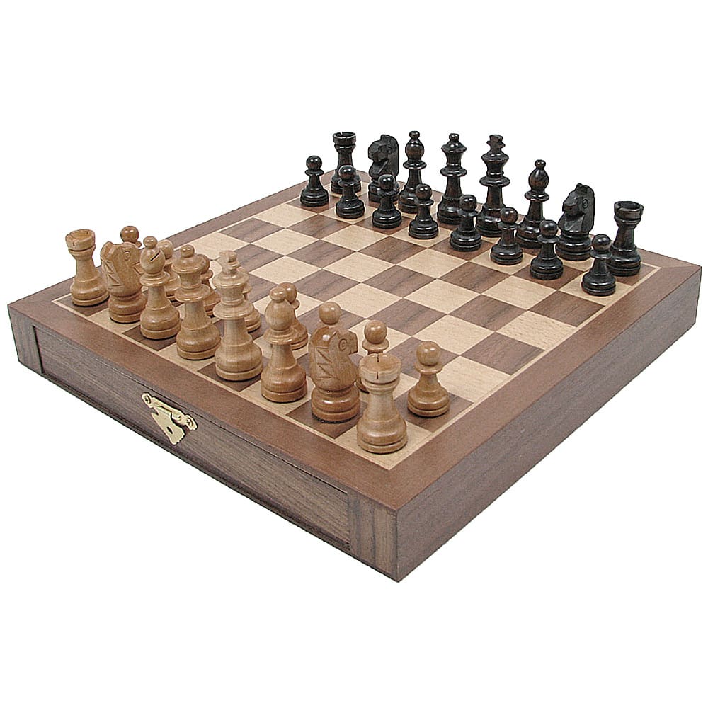 Toy Time - Classic Chess Set with Magnetic Board – Inlaid Wood Chess Board with Hand-Carved Staunton Pieces,  Storage Drawer