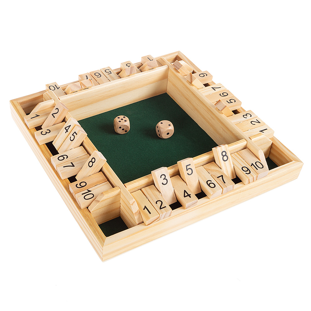 Hey! Play! - Shut The Box Game-Classic 10 Number Wooden Set with Dice Included-Old Fashioned, 4 Player Thinking Strategy Game