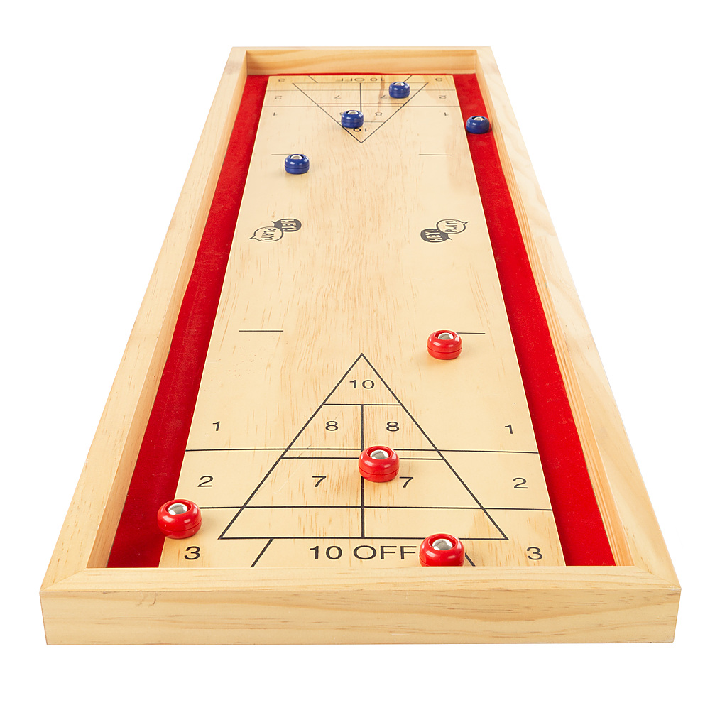 Hey! Play! - Tabletop Shuffleboard Game - Portable Indoor or Outdoor Compact Desktop Pinewood Competition Board Game