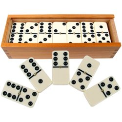 Toy Time - Double Six Dominoes Set- 28-Piece Tile Set, Spinners and Wooden Storage Case - Black/Ivory - Alt_View_Zoom_11