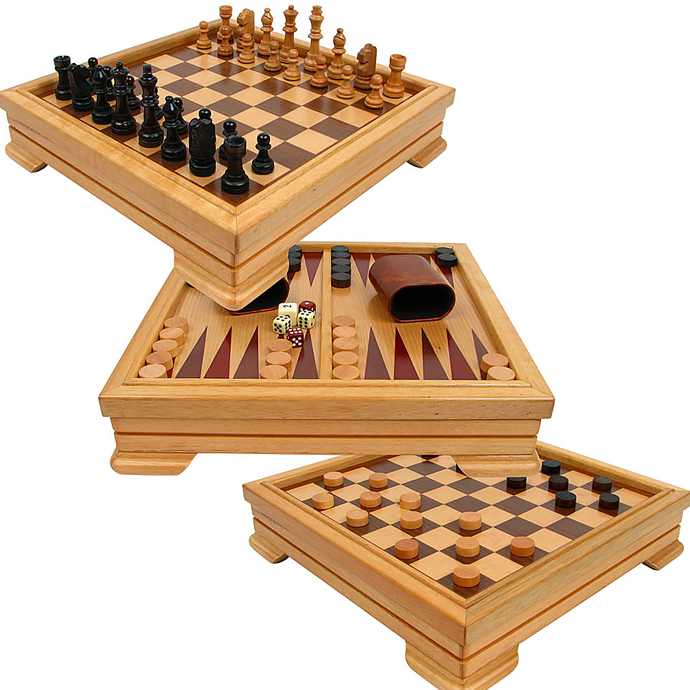 11.5" Wood Game Board ** CHESS CHECKERS BACKGAMMON ** Double Sided 