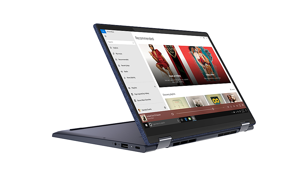 Left View: Lenovo Yoga 6 13 2-in-1 13.3" Touch Screen Laptop - AMD Ryzen 5 - 8GB Memory - 512GB SSD - Abyss Blue Fabric Cover