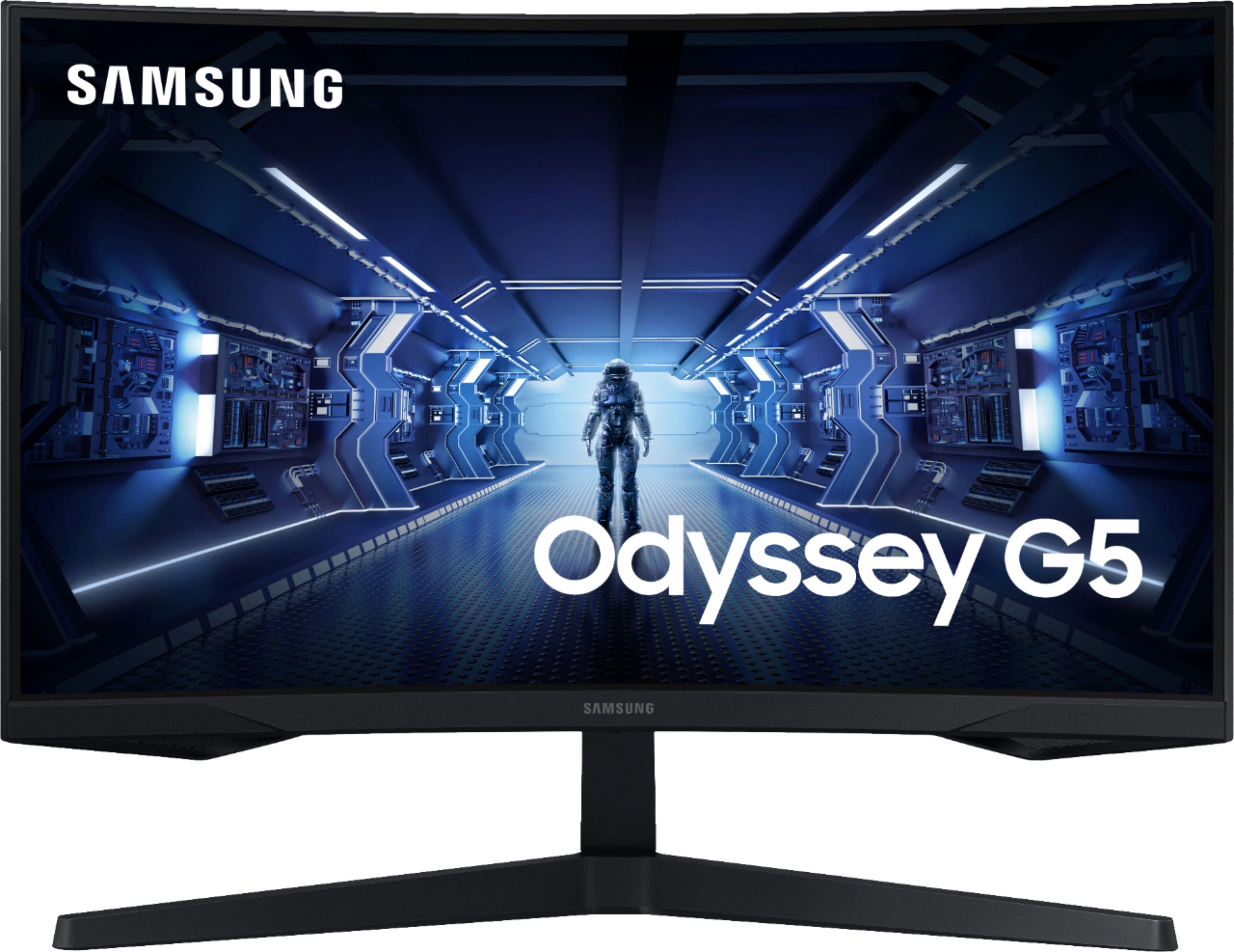 Front. Samsung - Geek Squad Certified Refurbished Odyssey G55T Series 27" LED Curved QHD FreeSync Premium QLED Monitor with HDR - Black.
