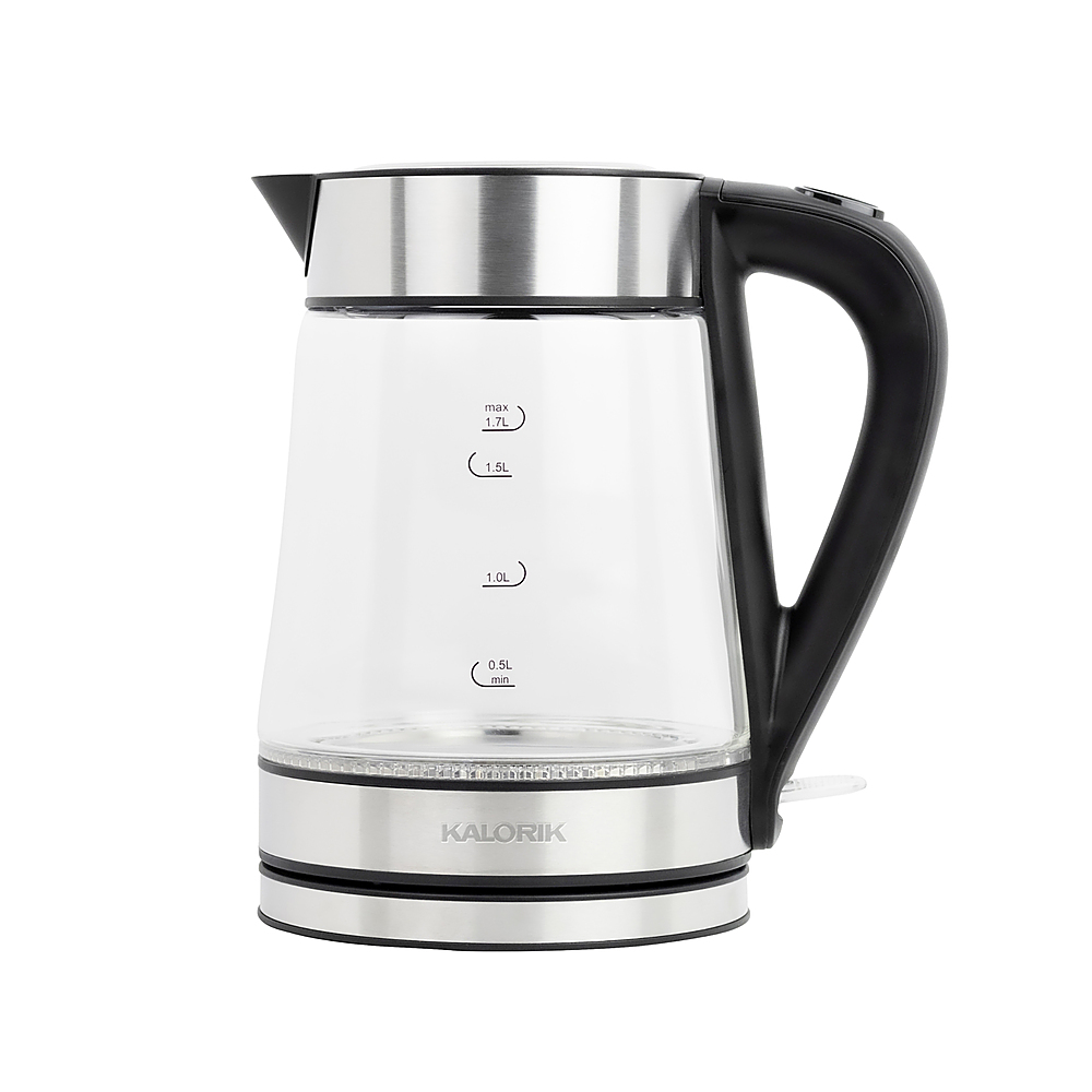 Left View: Elite Gourmet - 1L Electric Glass Water Kettle - Black