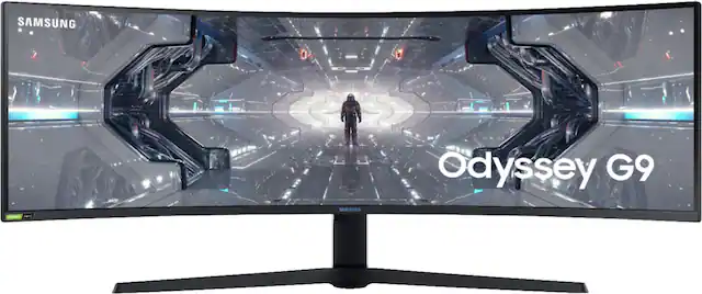 Front. Samsung - Geek Squad Certified Refurbished Odyssey G97T Series 49" LED Curved QHD FreeSync/G-SYNC Compatible QLED Monitor with HDR - Black.