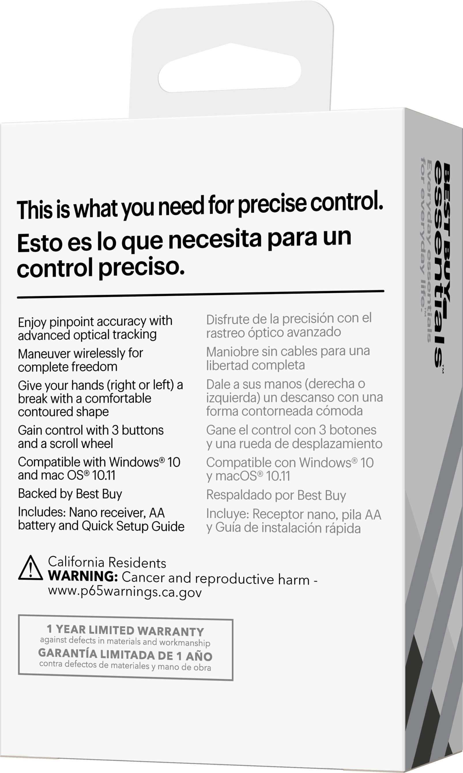 Alt View 18. Best Buy essentials™ - Wireless Optical Standard Ambidextrous Mouse with USB Receiver - Black.