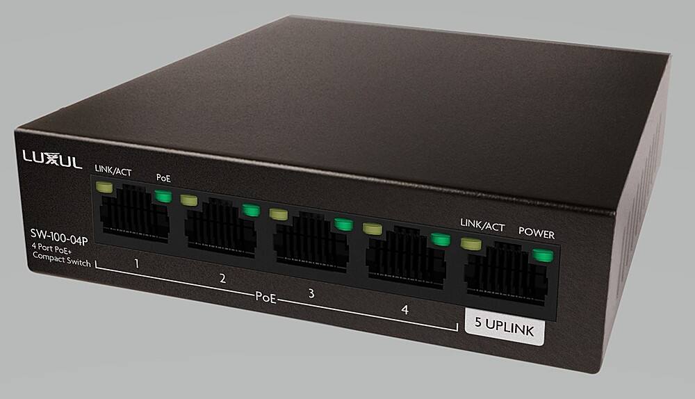 Angle. Luxul - Luxul 4 Port Gb PoE+ Switch W/Uplink 58W.