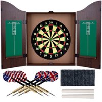 Toy Time - Dartboard Cabinet Set- Self Healing Dart Game in Hanging Protective Case with Walnut Finish 6 Steel Tip Darts - Walnut - Alt_View_Zoom_11
