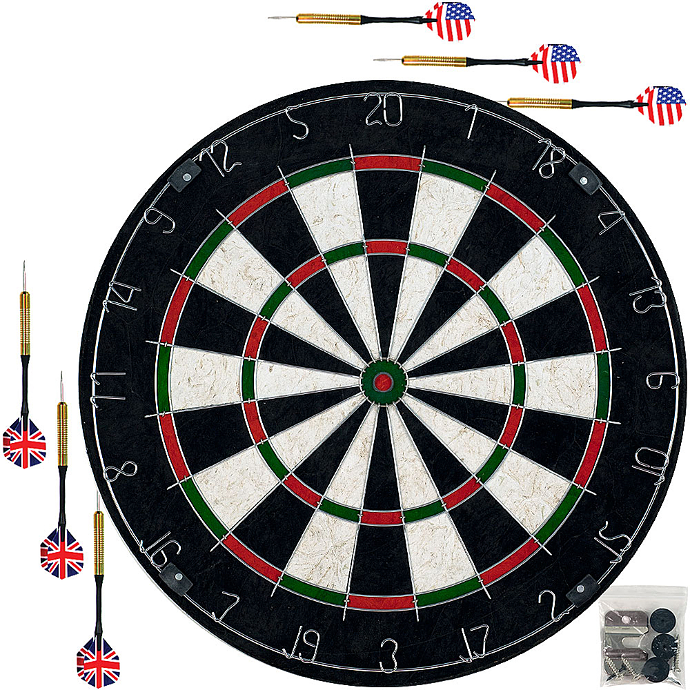 Bristle Dart Board with Metal Wire Spider Professional Regulation Size Tournament Set by Toy Time - Black, Red