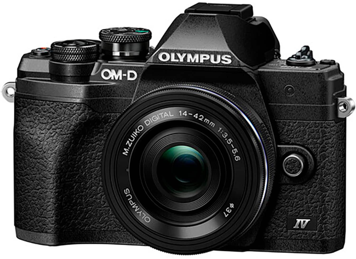 Front. Olympus - V207132SU000 OM-D E-M10 Mark IV Mirrorless Digital Camera with 14-42mm Lens - Black.