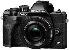 Front. Olympus - V207132SU000 OM-D E-M10 Mark IV Mirrorless Digital Camera with 14-42mm Lens - Black.