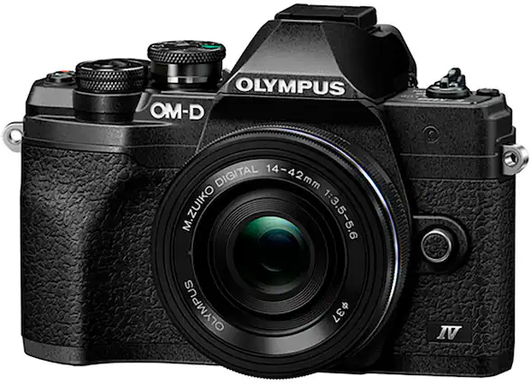 Front. Olympus - V207132SU000 OM-D E-M10 Mark IV Mirrorless Digital Camera with 14-42mm Lens - Black.
