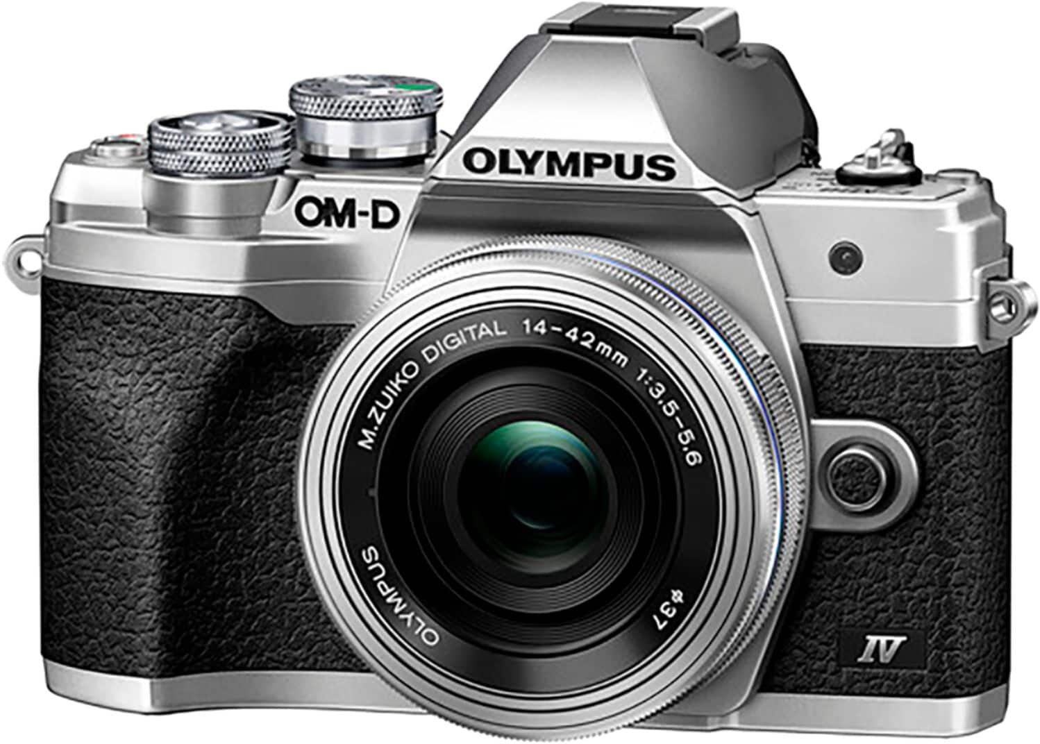 Front. Olympus - OM-D E-M10 Mark IV Mirrorless Digital Camera with 14-42mm Lens - Silver.