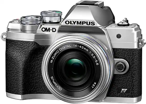Front. Olympus - OM-D E-M10 Mark IV Mirrorless Digital Camera with 14-42mm Lens - Silver.