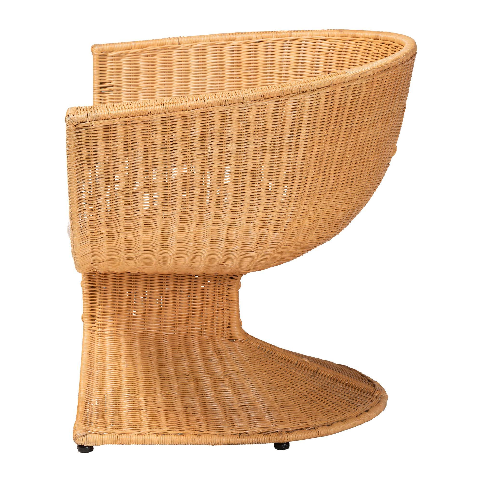 Left. bali & pari - Tulip Natural Rattan Lounge Chair - Handwoven Wicker Accent Seating with Pedestal Base for Living Room Spaces - Light Honey.