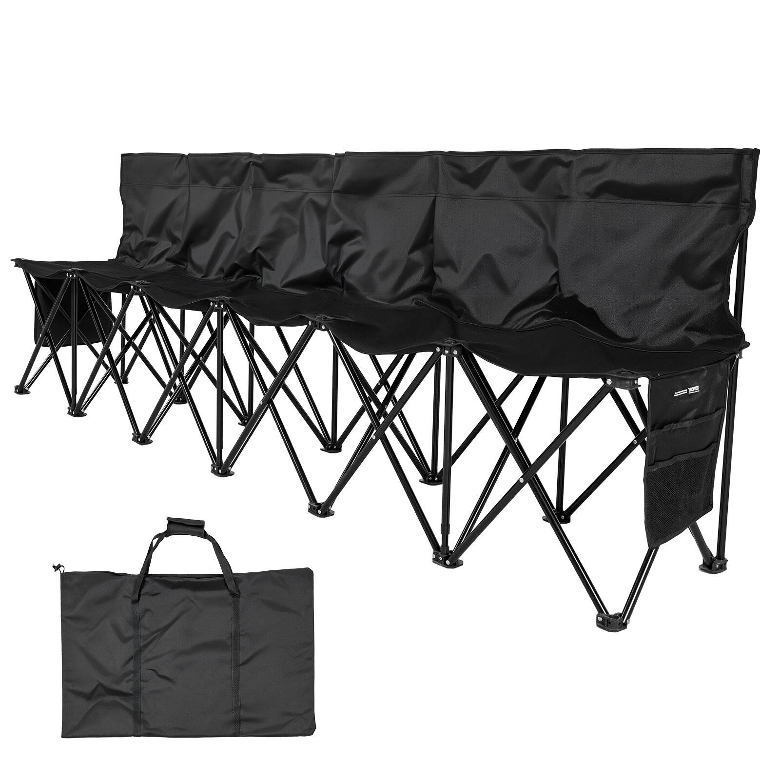 Alt View 5. VEVOR - Portable Folding Bench, 6 Seat Soccer Bench with Multiple Storage Pockets & Carrying Bag, Lightweight Sideline Seating - Black.