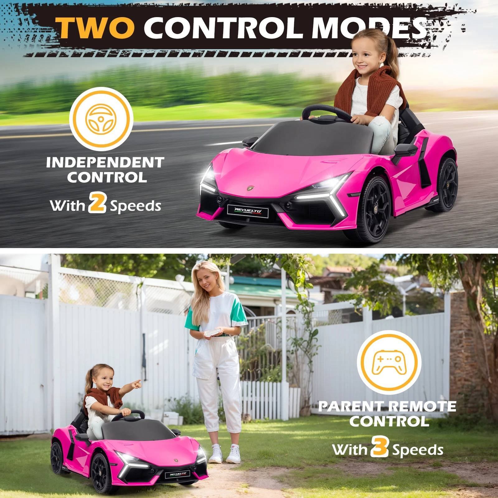 TWO CONTROL MODES

INDEPENDENT CONTROL  
With 2 Speeds

PARENT REMOTE CONTROL  
With 3 Speeds
