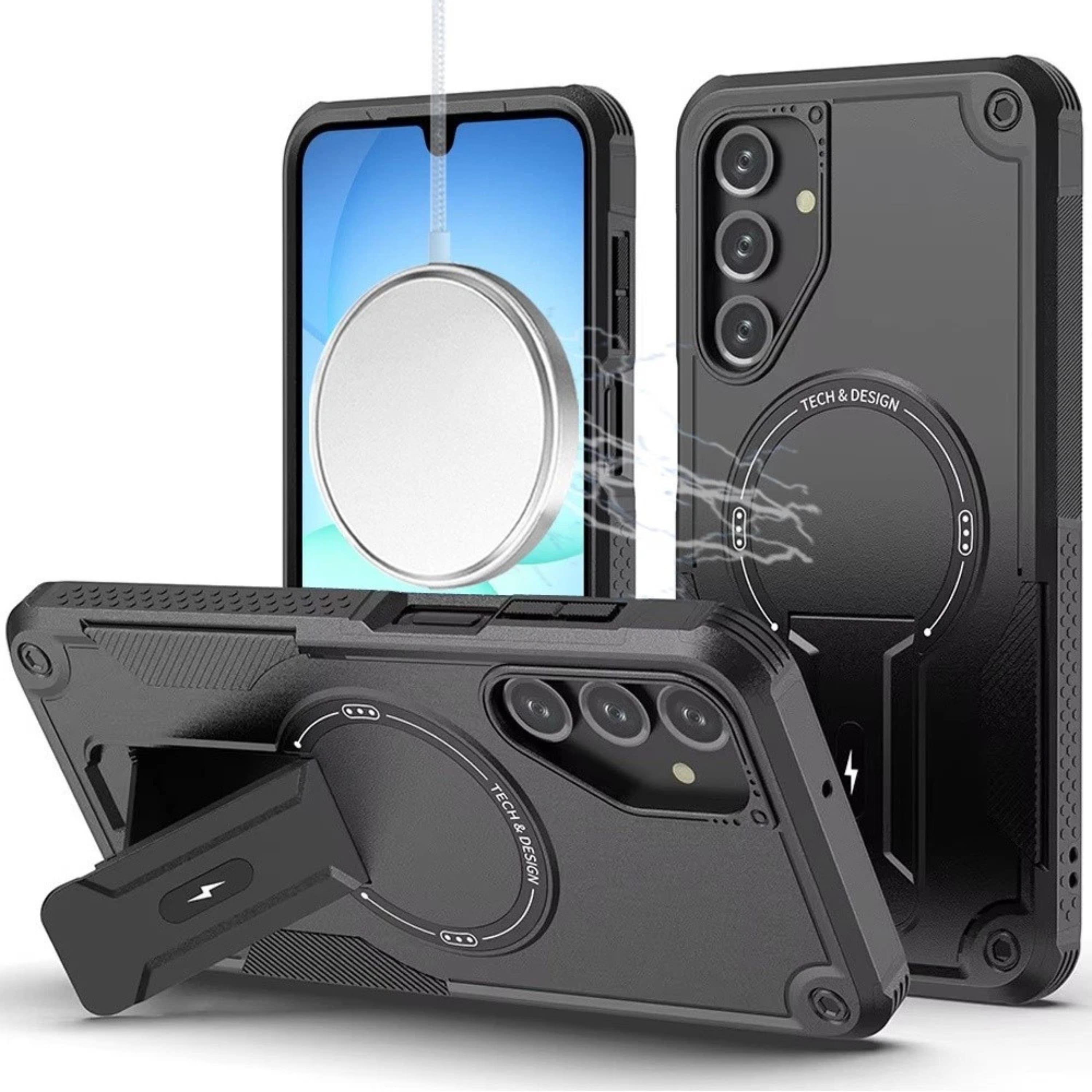 Kitcheniva - Rugged Magnetic Circle Grip Kickstand Phone Case With Tempered Glass For Samsung A17 5G - Black price history on PriceWatchPro