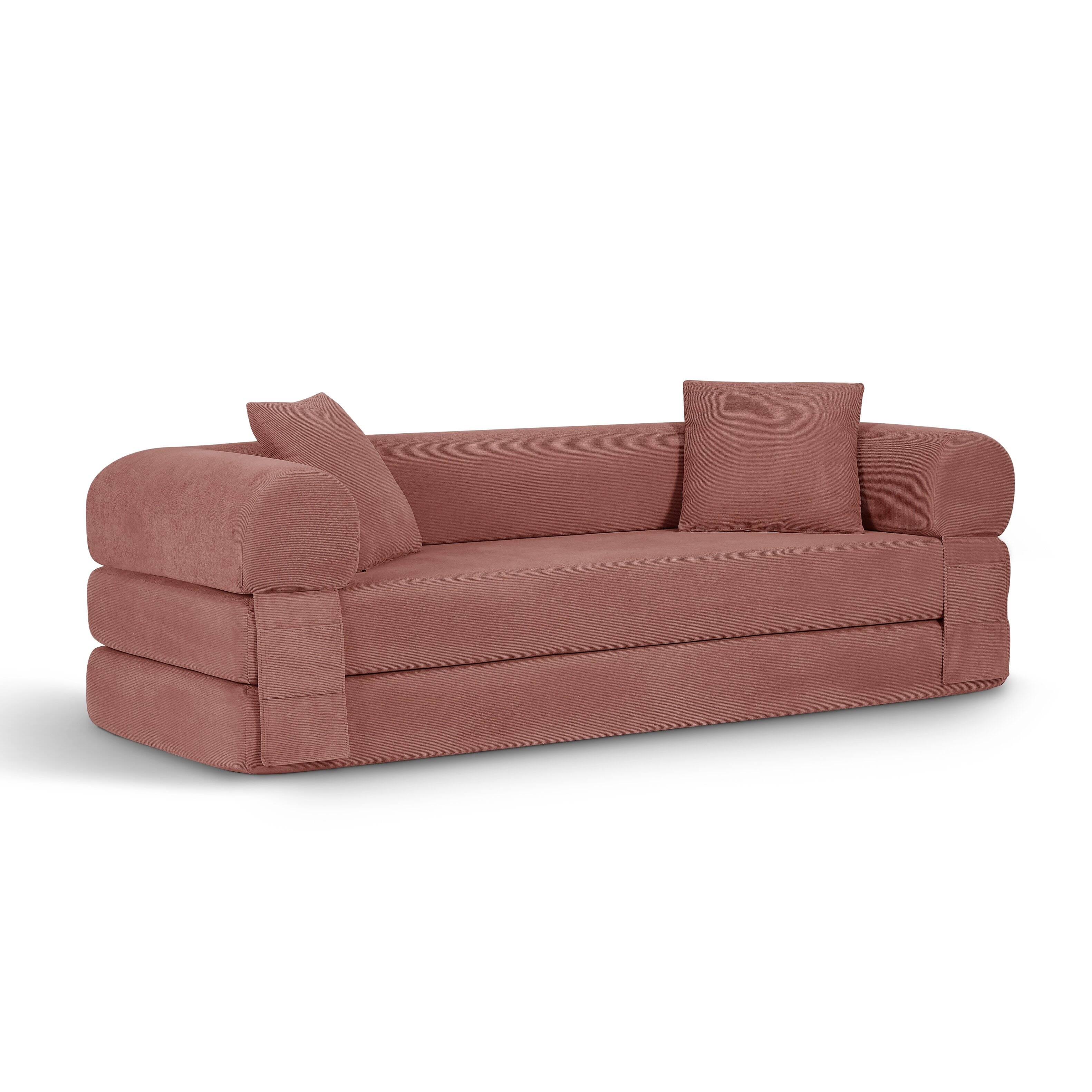 Angle. Loheer - Loheer Convertible Sofa Bed Queen Corduroy Fold Out Couch with Storage 80 Inch Folding Sleeper Sofa in a Box - Pink.
