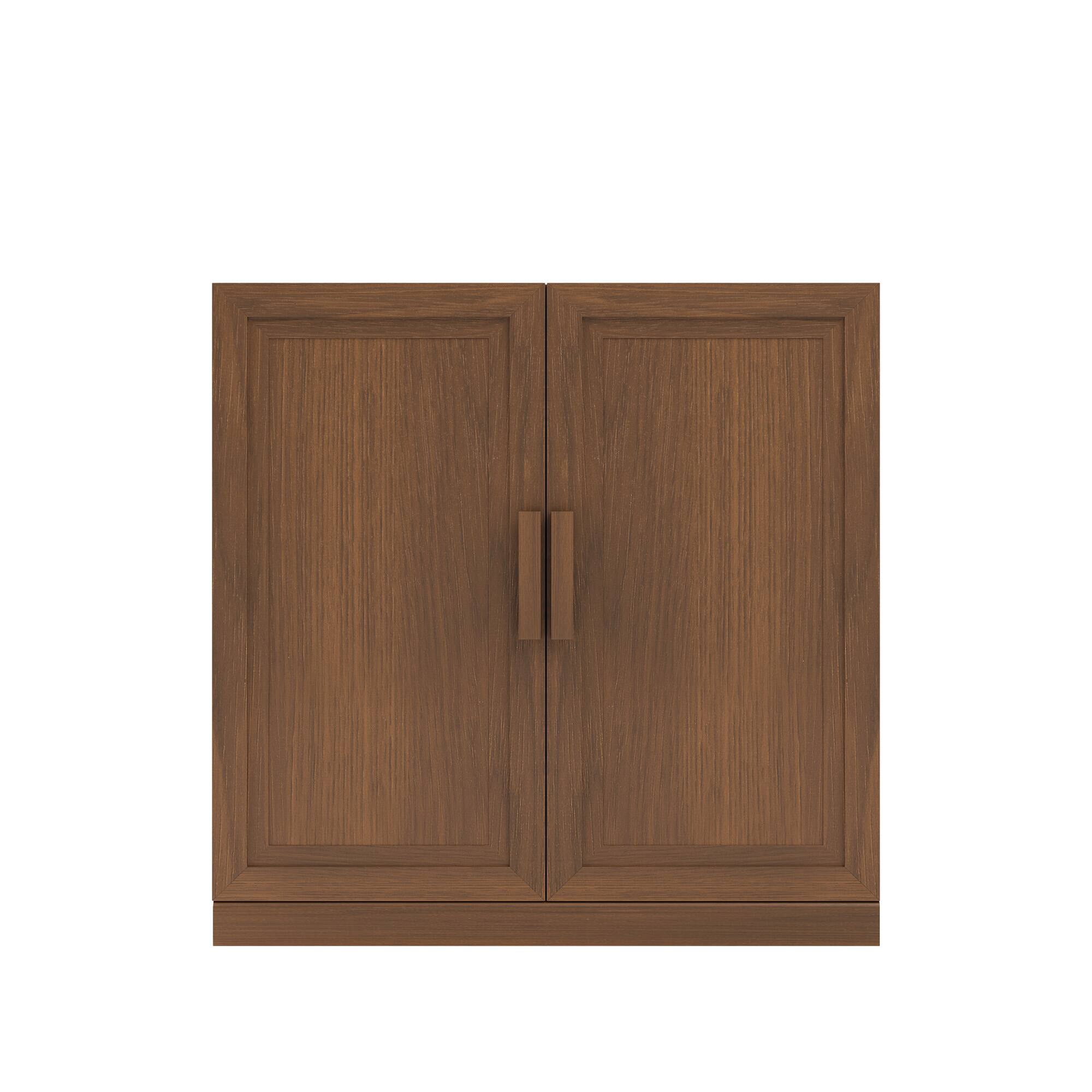 Angle. PexFix - 31" Farmhouse Corner Accent Storage Cabinet with Solid Wood Doors and Adjustable Shelves for Space-Saving - Walnut.