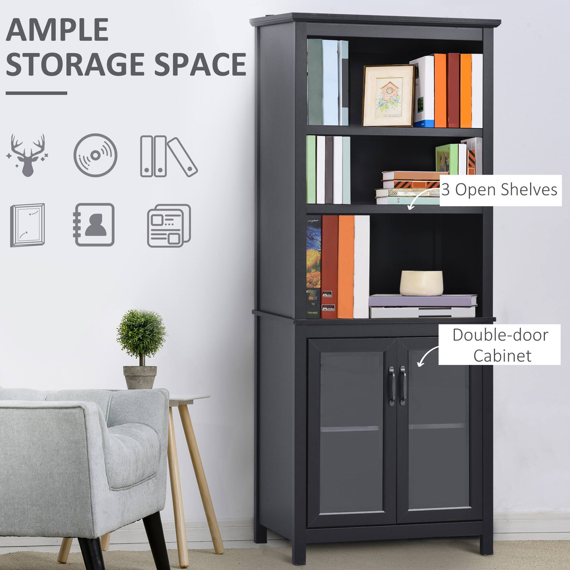 AMPLE STORAGE SPACE

3 Open Shelves

Double-door Cabinet