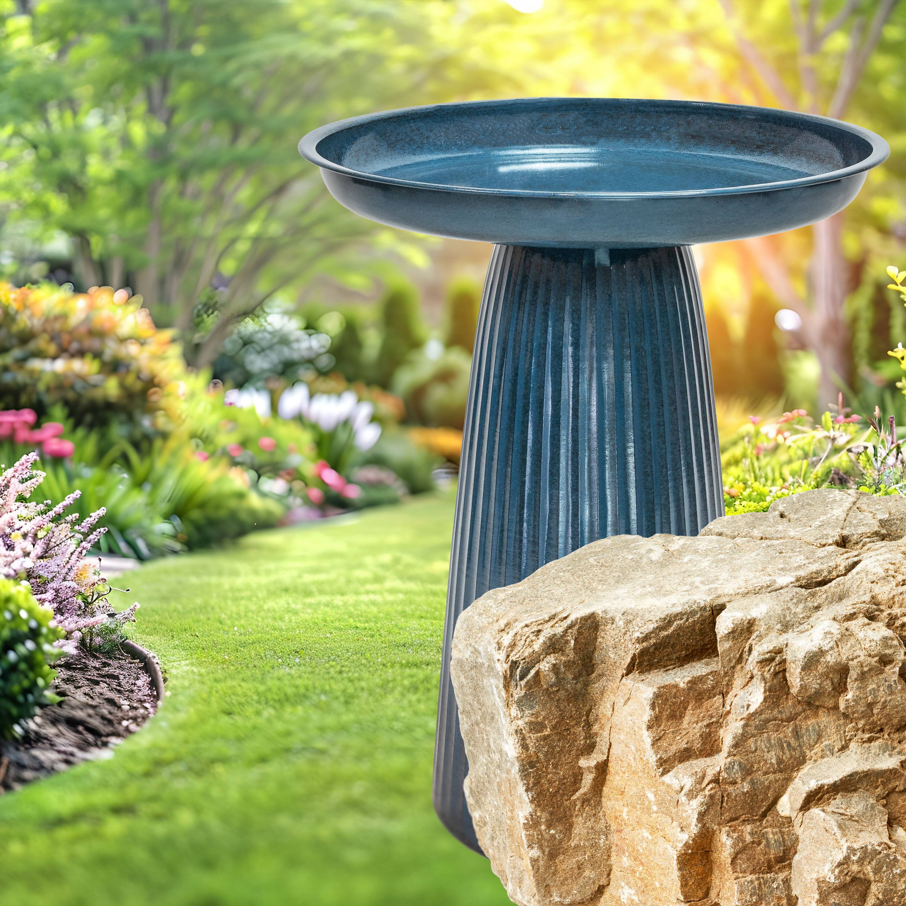 Alt View 9. Sunnydaze - Gleeful Garden Metal Outdoor Bird Bath - Blue.