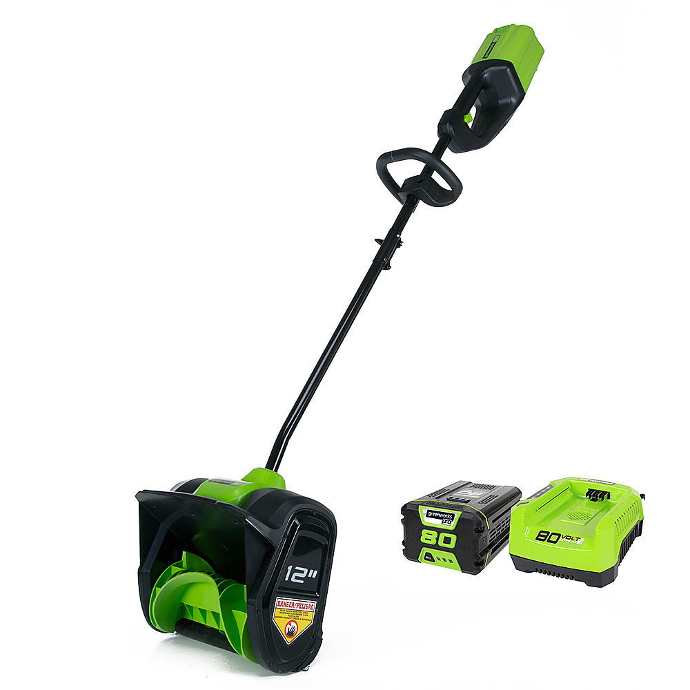 Greenworks - 80 Volt 12-Inch Single Stage Cordless Brushless Snow Shovel (1 x 2Ah Battery and 1 x Charger) - Black/Green