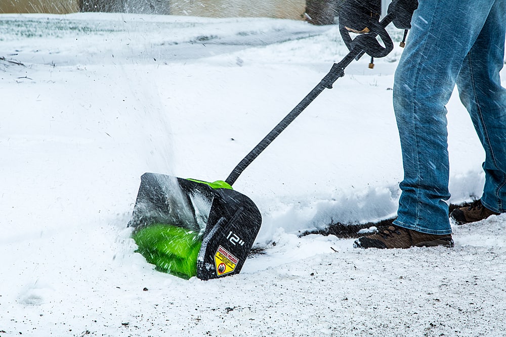 Alt View 14. Greenworks - 80V 12” Cordless Brushless Snow Shovel with 2.0 Ah Battery and Rapid Charger - Black/Green.