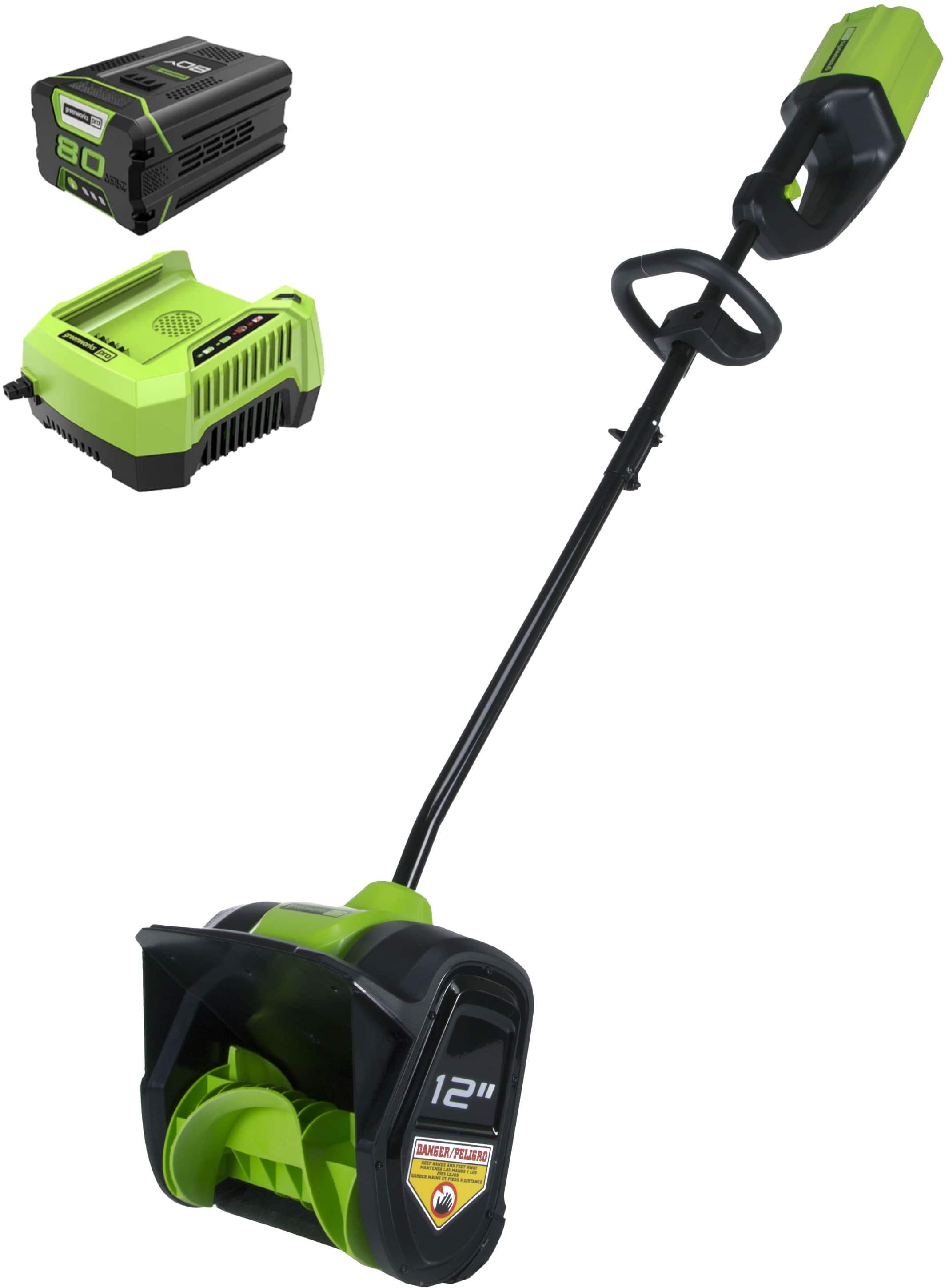 Alt View 19. Greenworks - 80V 12” Cordless Brushless Snow Shovel with 2.0 Ah Battery and Rapid Charger - Black/Green.