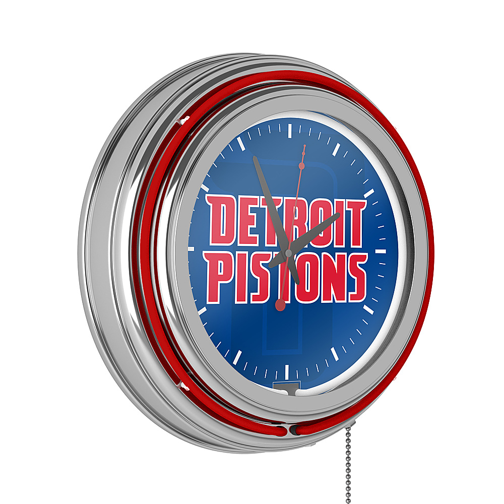 Detroit Pistons NBA Fade Chrome Double Ring Neon Clock - Blue, Red