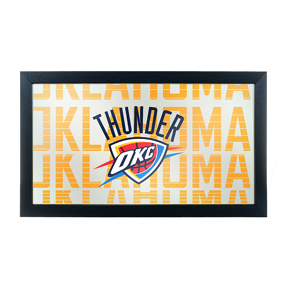Oklahoma City Thunder NBA City Framed Bar Mirror - Yellow, Navy Blue, Orange, Thunder Blue, White