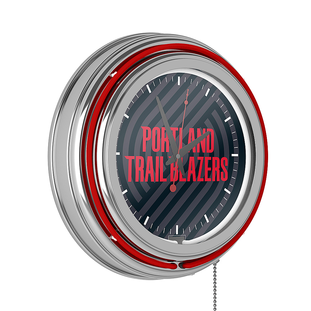 Portland Trail Blazers NBA Fade Chrome Neon Clock - Black, Red, Gray
