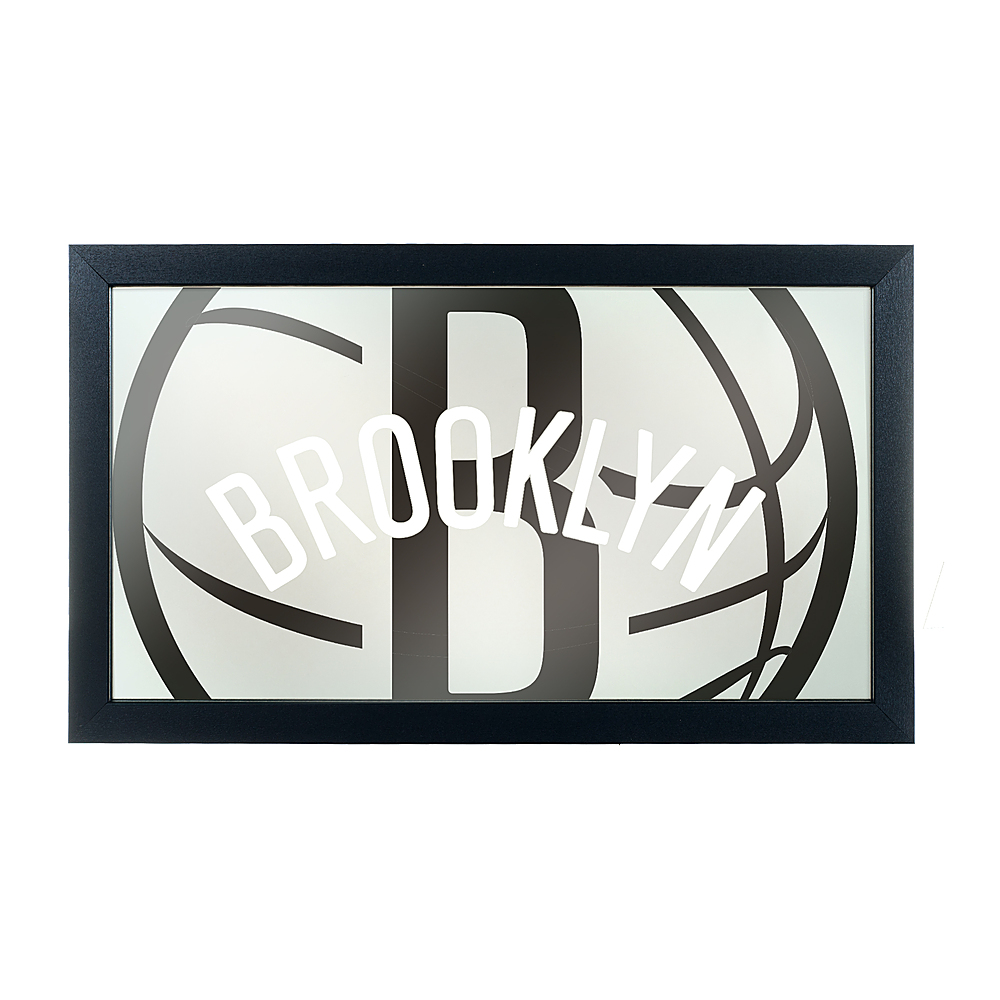 Brooklyn Nets NBA Fade Framed Bar Mirror - Black, White