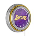 Alt View Zoom 11. L.A. Lakers NBA Fade Chrome Double Ring Neon Clock - Purple, Gold.