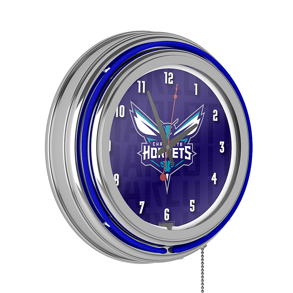 Charlotte Hornets NBA City Chrome Neon Clock - Dark Purple, Teal, White