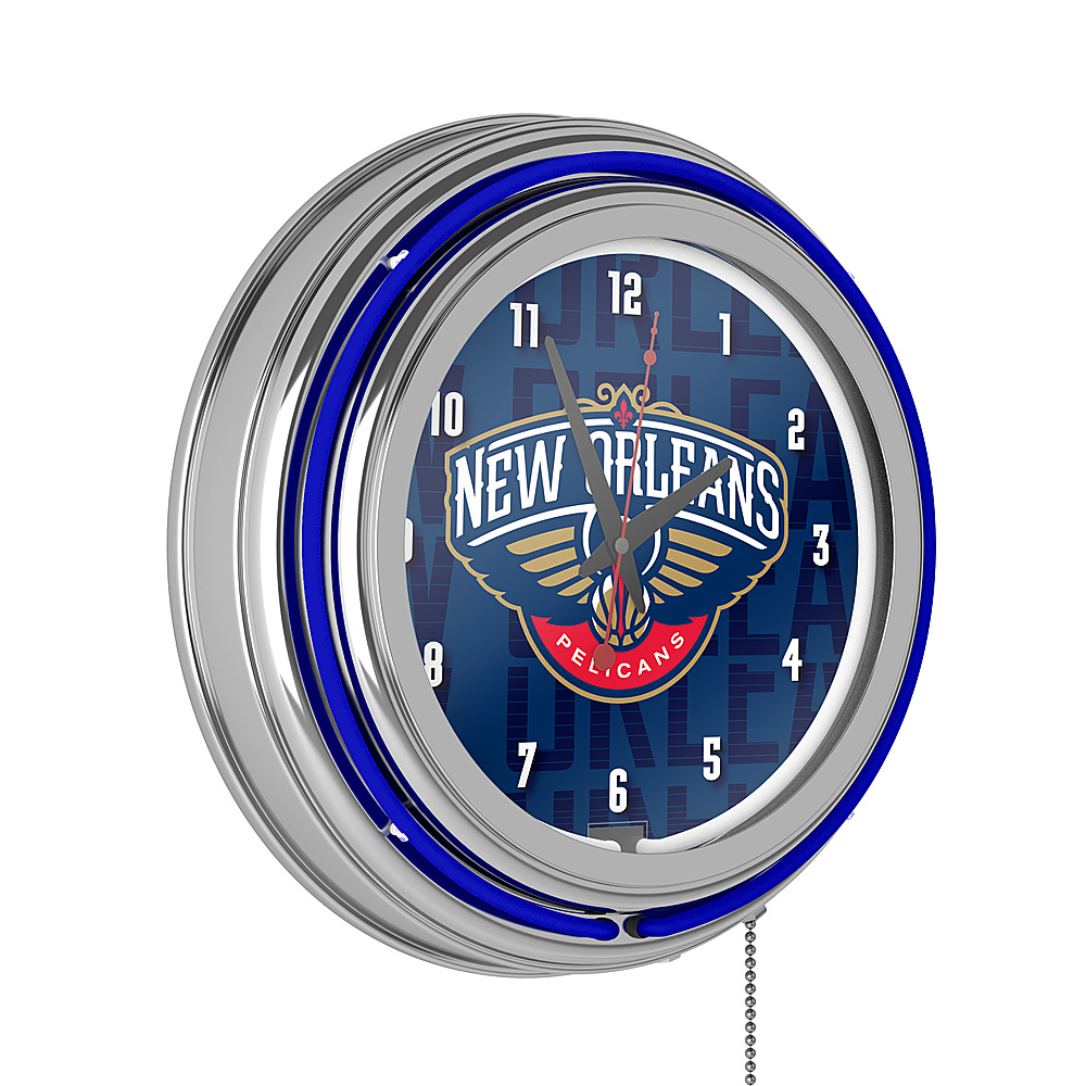 Houston Rockets NBA Hardwood Classics Chrome Double Ring Neon Clock - Navy Blue, White, Gold, Red
