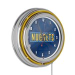 Alt View Zoom 11. Denver Nuggets NBA Fade Chrome Double Ring Neon Clock - Dark Blue, Yellow.
