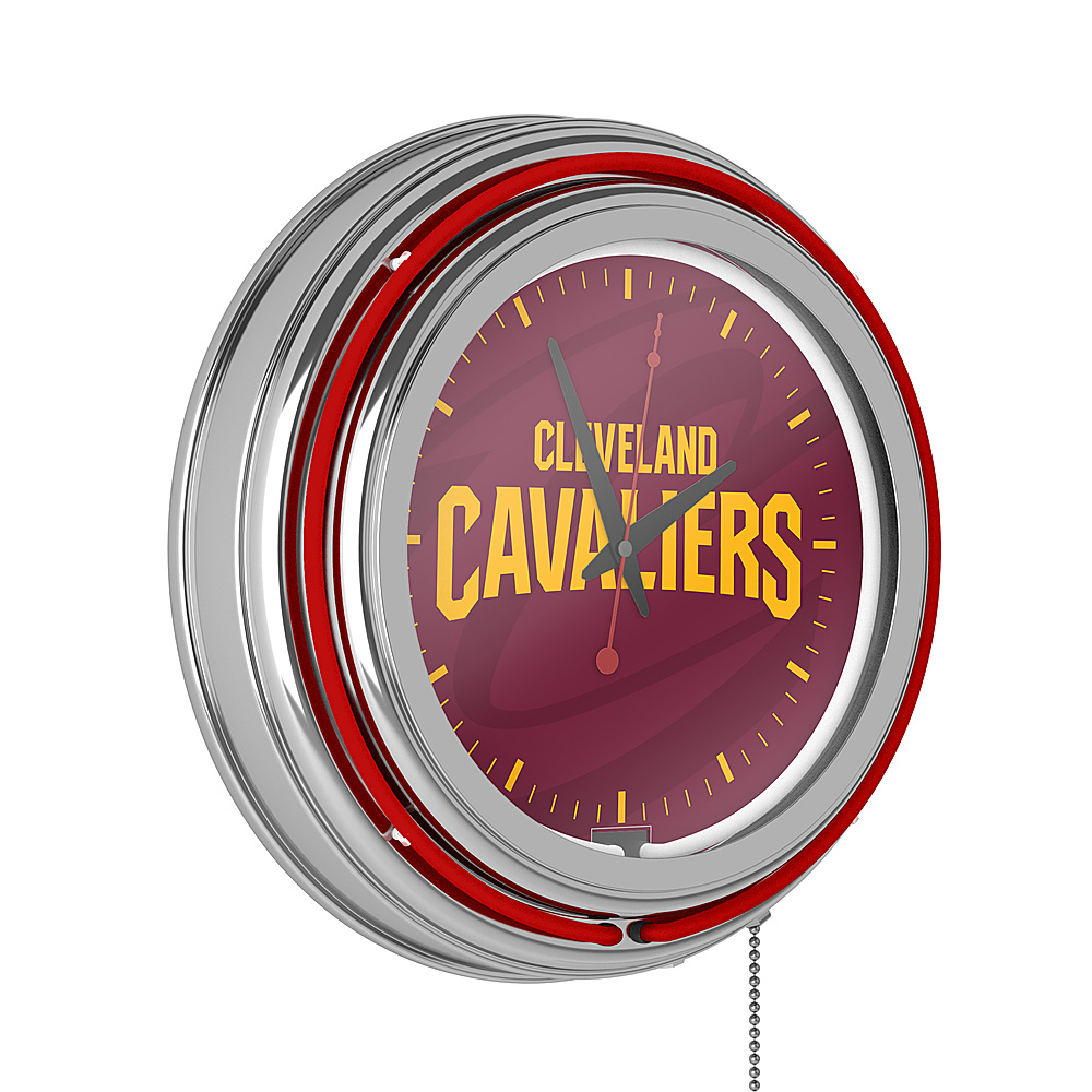 Cleveland Cavaliers NBA Fade Chrome Double Ring Neon Clock - Wine, Gold
