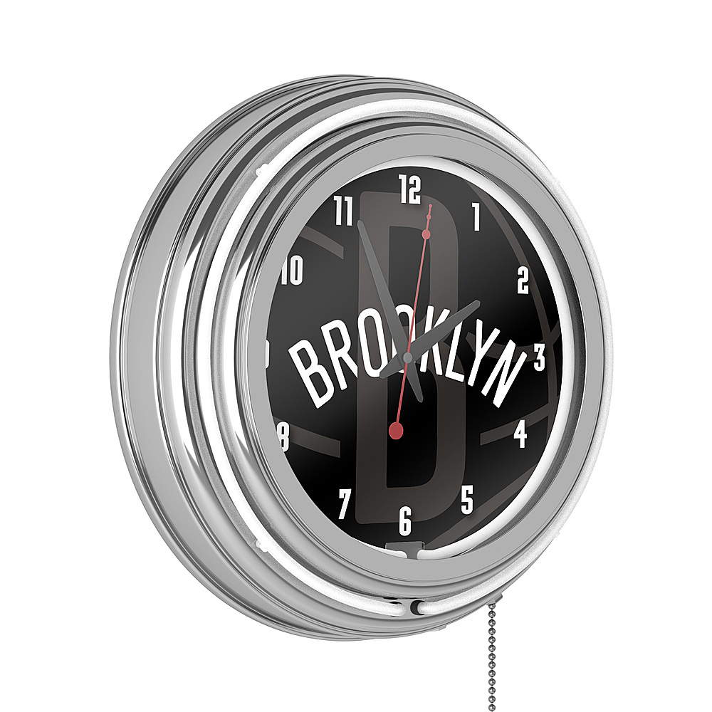 Brooklyn Nets NBA Fade Chrome Double Ring Neon Clock - Black, White