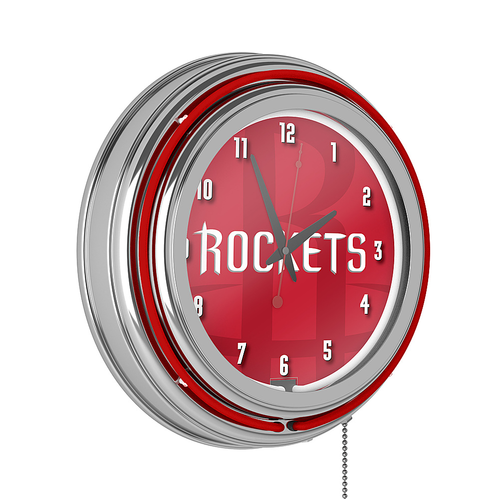 Houston Rockets NBA Fade Chrome Double Ring Neon Clock - Red, White