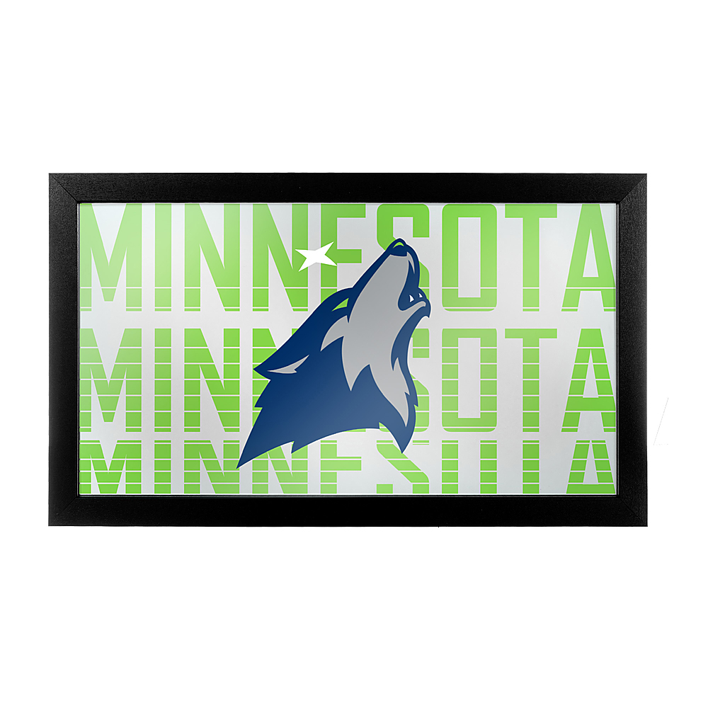 Minnesota Timberwolves NBA City Framed Bar Mirror - Aurora Green, Blue, Silver
