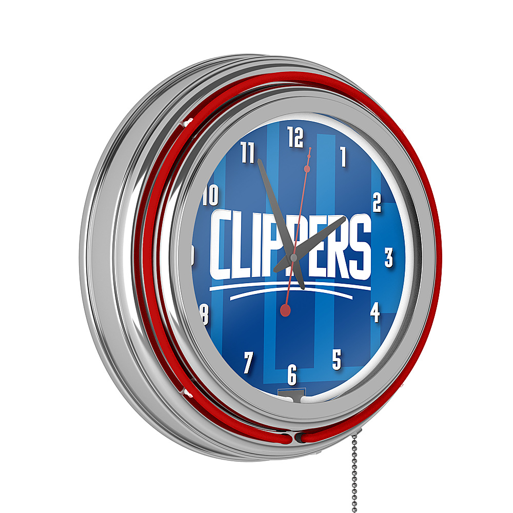 L.A. Clippers NBA Fade Chrome Double Ring Neon Clock - Blue, White
