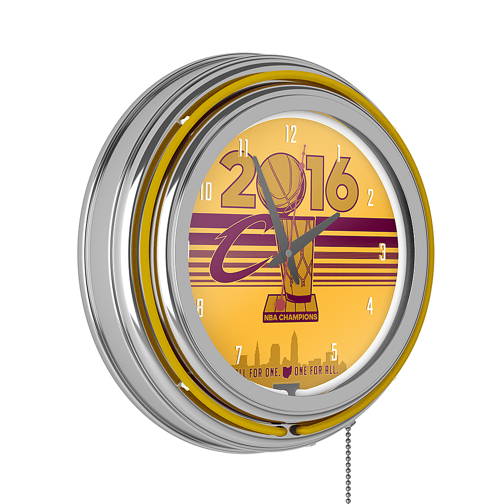 Cleveland Cavaliers 2016 NBA Champions Chrome Double Ring Neon Clock - Wine, Gold
