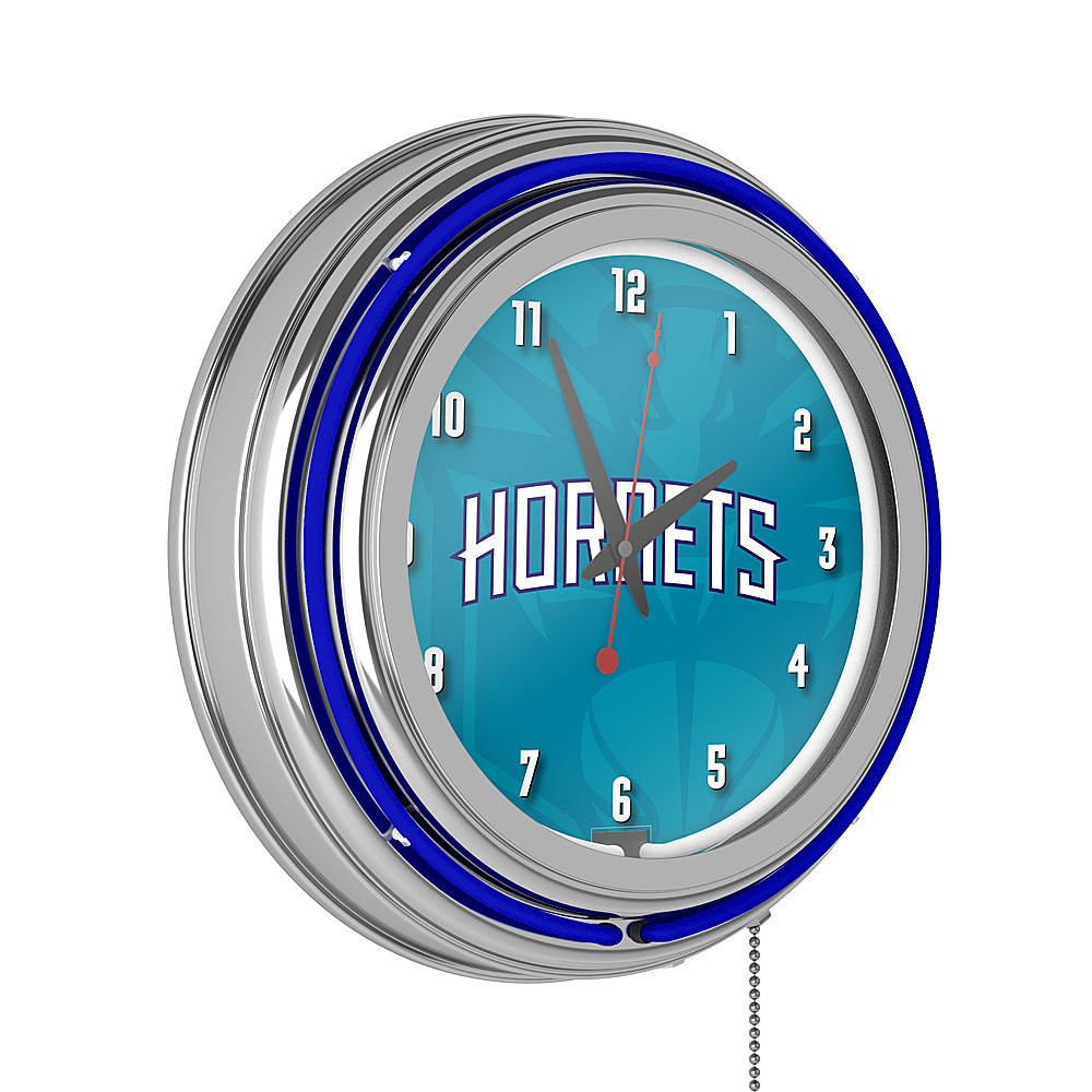 Charlotte Hornets NBA Fade Chrome Double Ring Neon Clock - Teal, White, Dark Blue