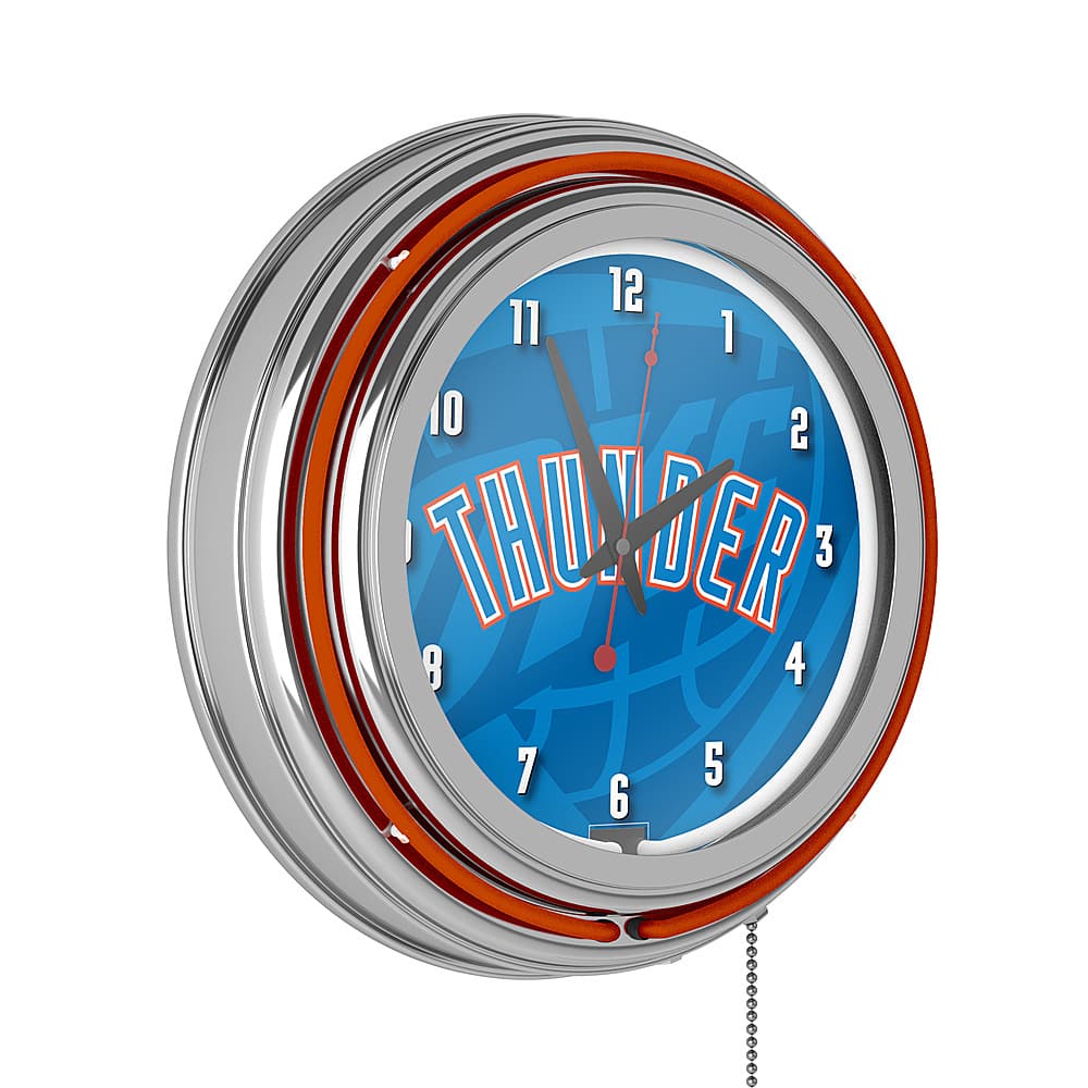 Oklahoma City Thunder NBA Fade Chrome Double Ring Neon Clock - Blue, Red, White