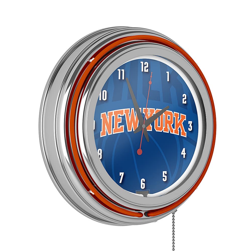 New York Knicks NBA Fade Chrome Double Ring Neon Clock - Blue, Orange, White