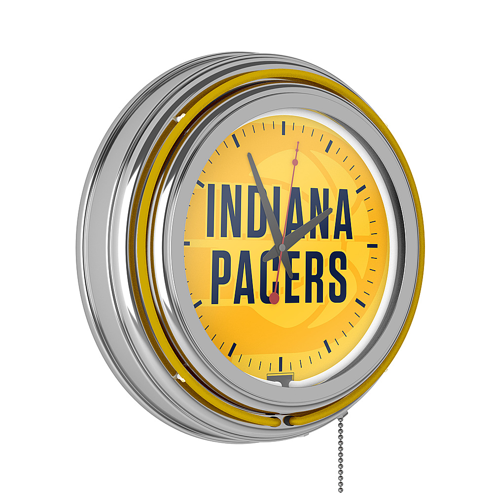 Indiana Pacers NBA Fade Chrome Double Ring Neon Clock - Gold, Black