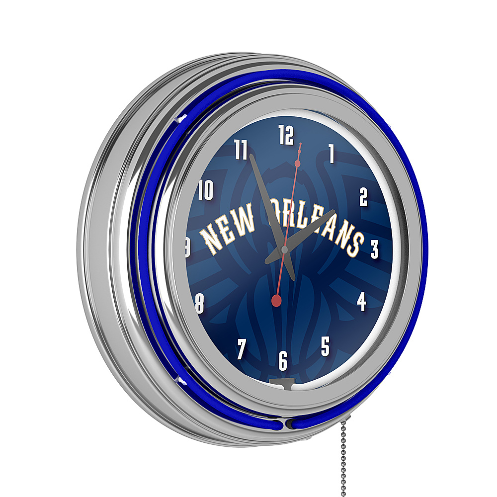 New Orleans Pelicans NBA Fade Chrome Double Ring Neon Clock - Navy Blue, White